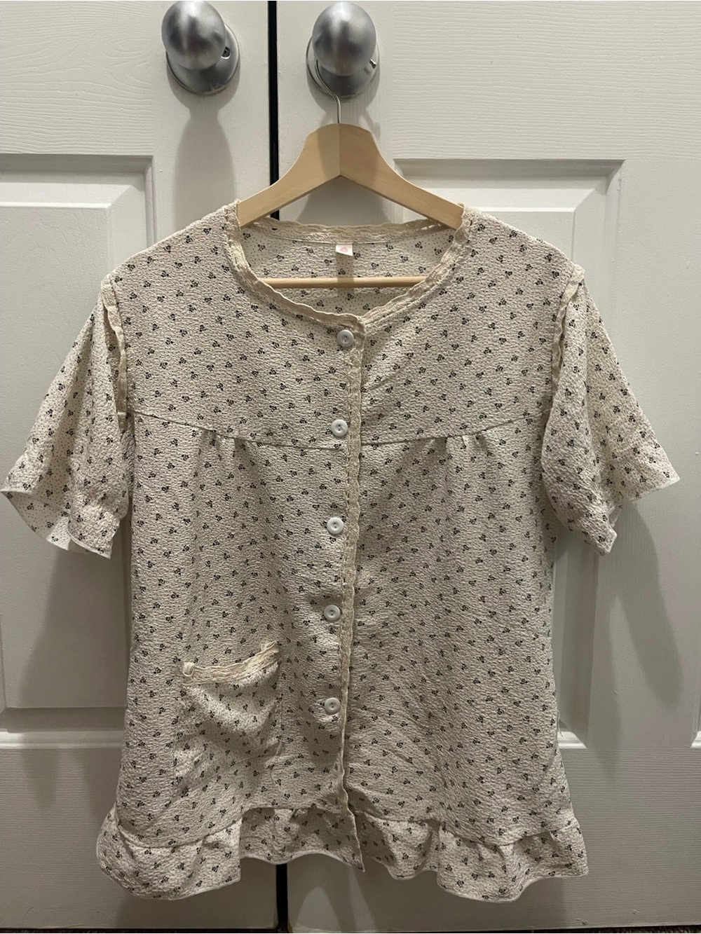 Cream Button-Front Floral PJ set